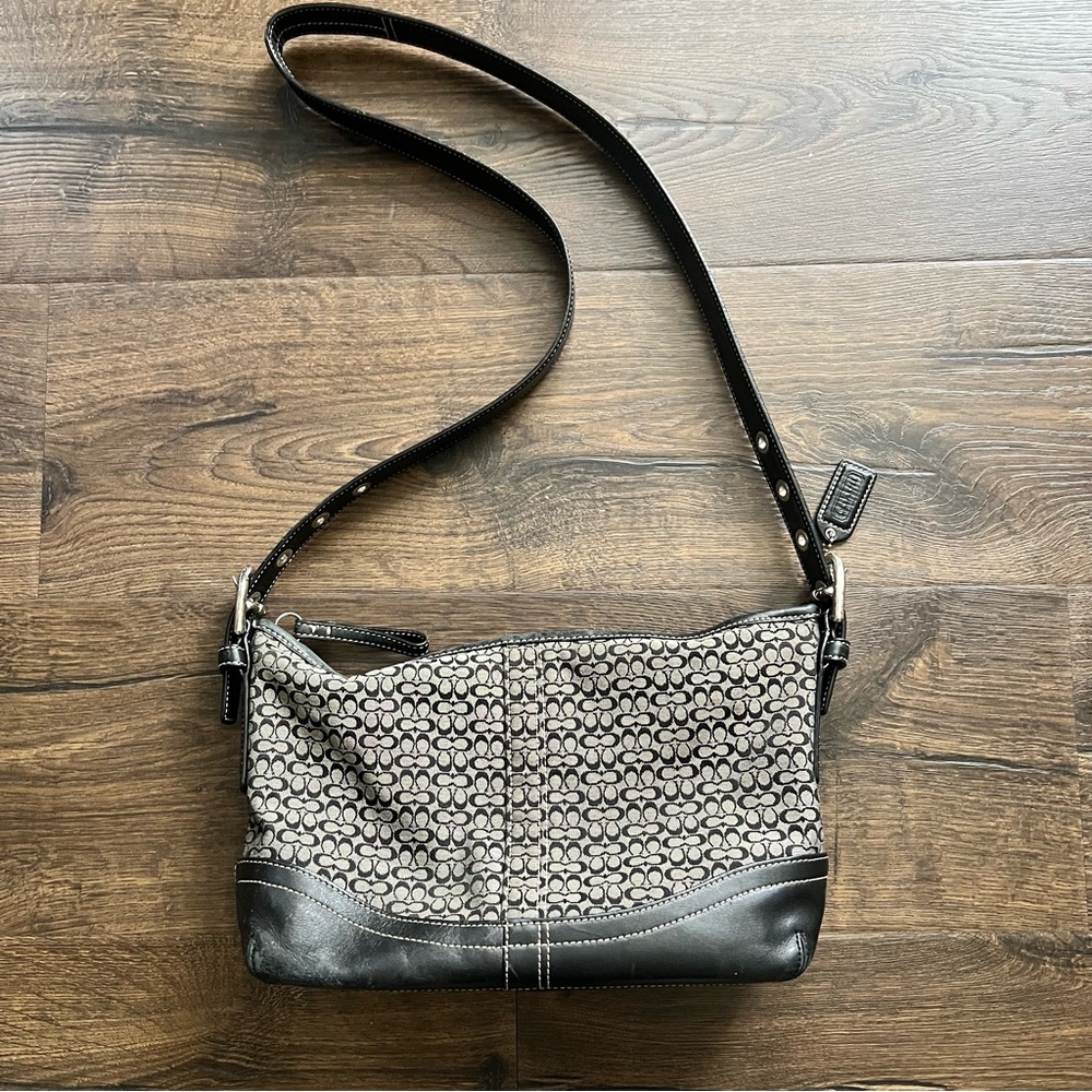 Coach Neutral Signature Crossbody Bag with Black Leather Trim